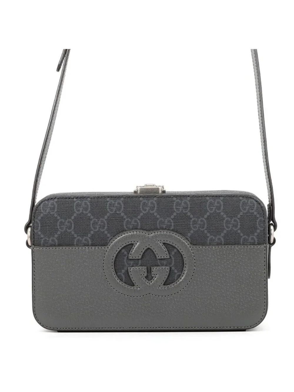 Gucci Shoulder Bag Cutout Interlocking GG Supreme Leather Black